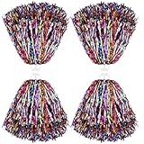 Thenshop 4 Pack Cheerleading Pom Poms Cheerleader Squad Spirited Fun Pompoms Cheer Hand Flowers Metallic Foil Pompoms for Adults Sports Meeting Team Spirit Cheering Party(Rainbow)