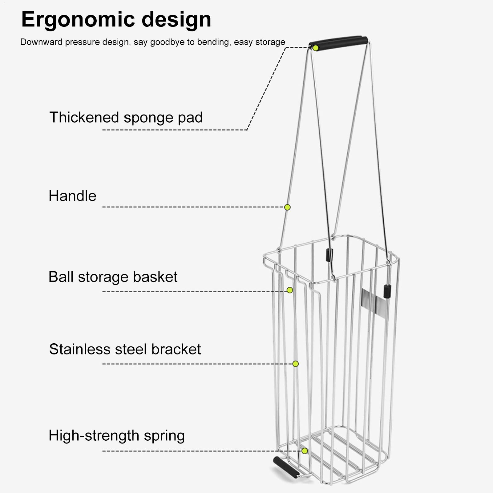 Recogedor de Pelotas de Golf – Cesta Resistente para 120 Bolas | Cubo de Acero Inoxidable | Contenedor Portátil con Asa para Aficionados, Campos de Entrenamiento, Prácticas y Accesorios