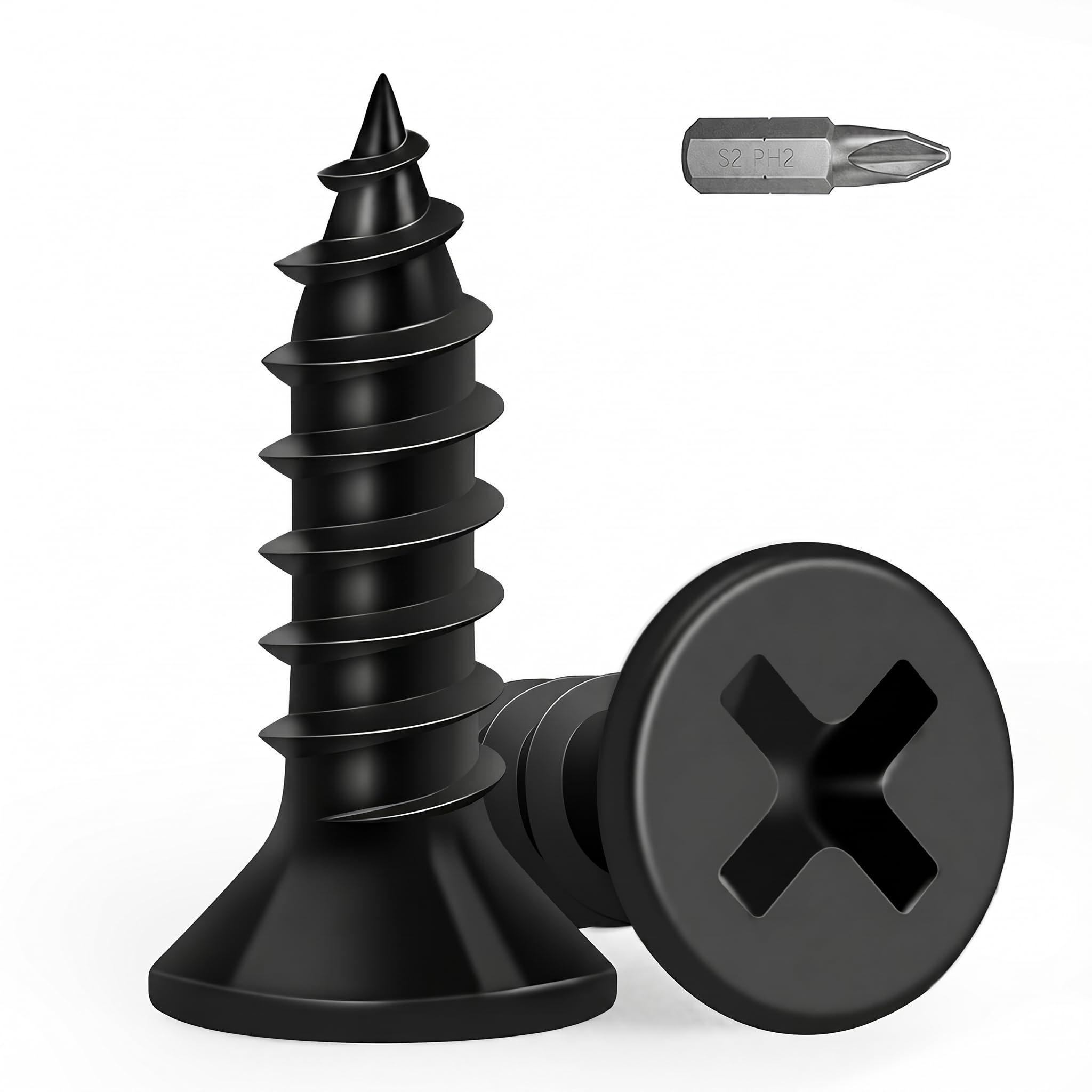 Zynthor 50Pcs M5 x 12mm Black Wood Screws, Countersunk Self Tapping Screws