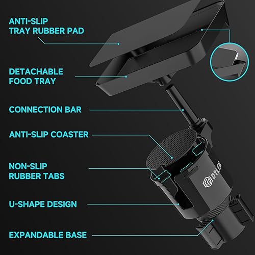 Miniatura 2 de DYLEN Bandeja portavasos, adaptador expansor de portavasos para automóvil, bandeja de alimentos desmontable de 9.5 pulgadas para comer, artículos