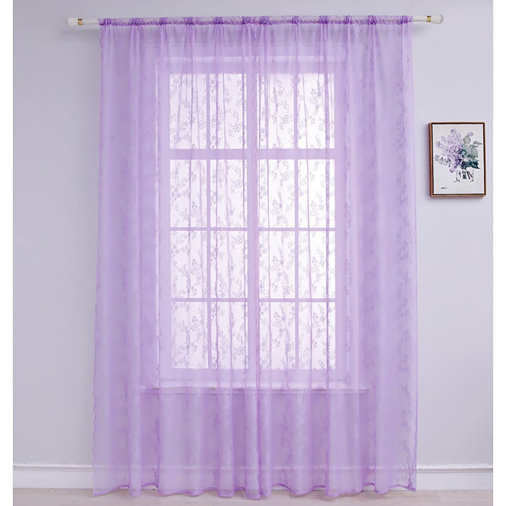 2 Pezzi Tende Trasparenti Tenda Voile Mantovana in Pizzo per Camera da letto Soggiorno Balcone Hotel Festa Nuziale All'aperto 145x230cm Viola