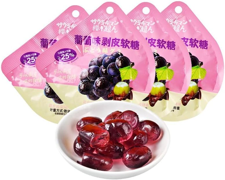 Peelable Candy,Mango White Peach Peeling Fruit Fudge,25% Fruit Juice Content Soft Candy,Litchi Grape Gummy Candy,Chinese Candy,Desserts,New Year Candies,Chinese Snacks Gift (Purple grapes,5bags)