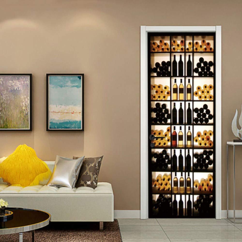 Autocollant De Porte 3D Style Cave à Vin - Vinyle Imperméable Amovible, Déco Intérieure Pour Salon/Chambre - Lot De 2