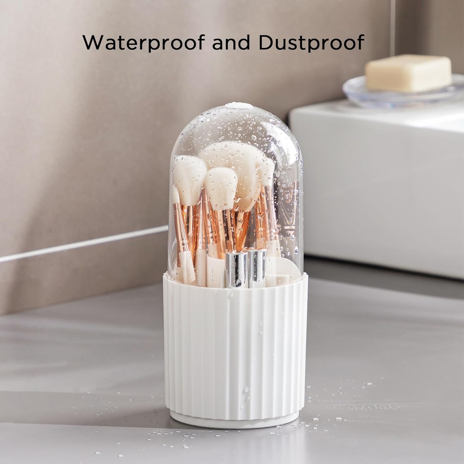 Organizador Soporte Giratorio para Brochas De Maquillaje, Contenedor con Tapa, para para Tocador Y Baño, 360 Maquillaje(B)