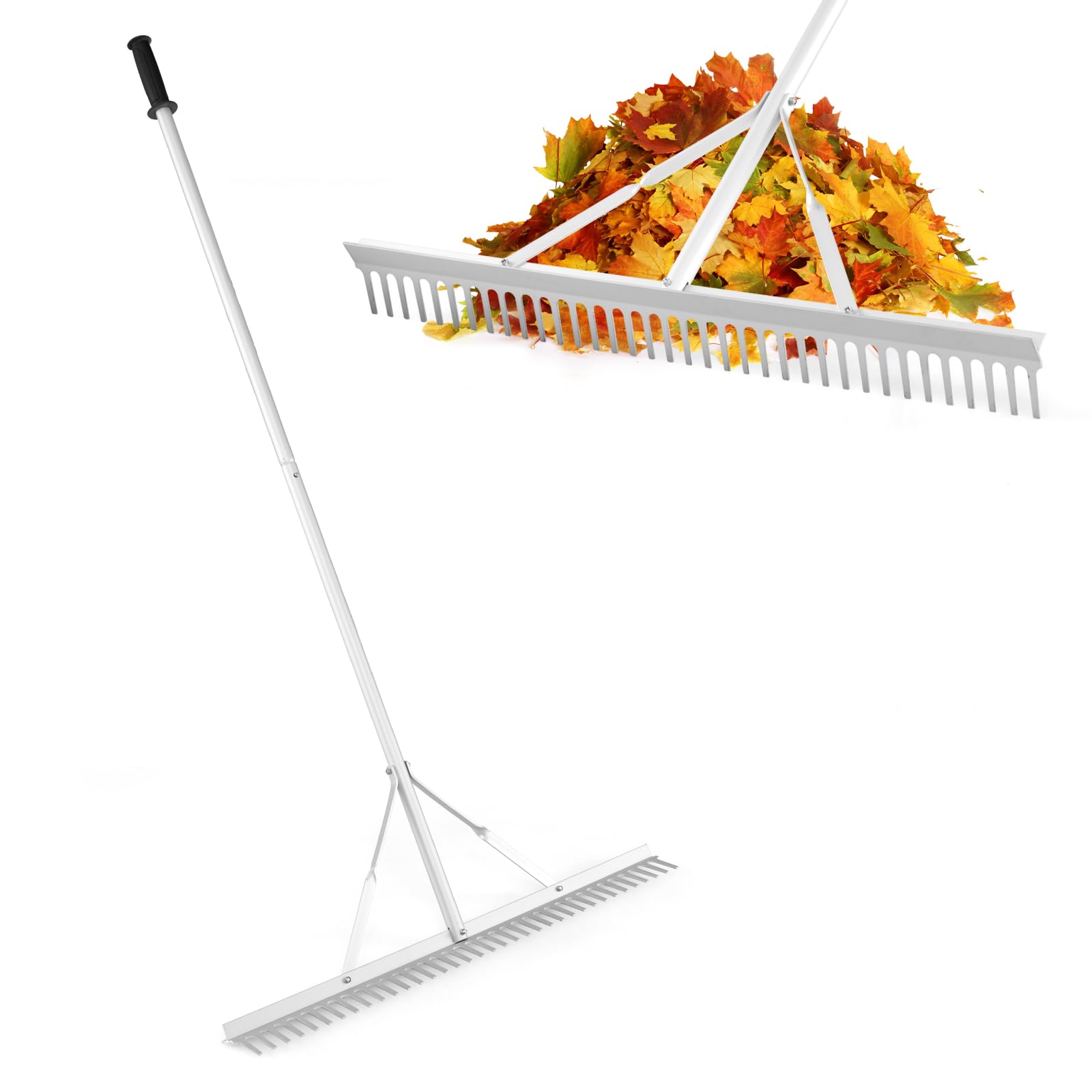 RELAX4LIFE Rastrello da Giardino in Alluminio, Rastrello Scopa per Foglie con 36 Denti, Larghezza 91cm, Manico Lungo 174 cm, Attrezzo da Giardino per Allentare il Terreno e Cura del Prato