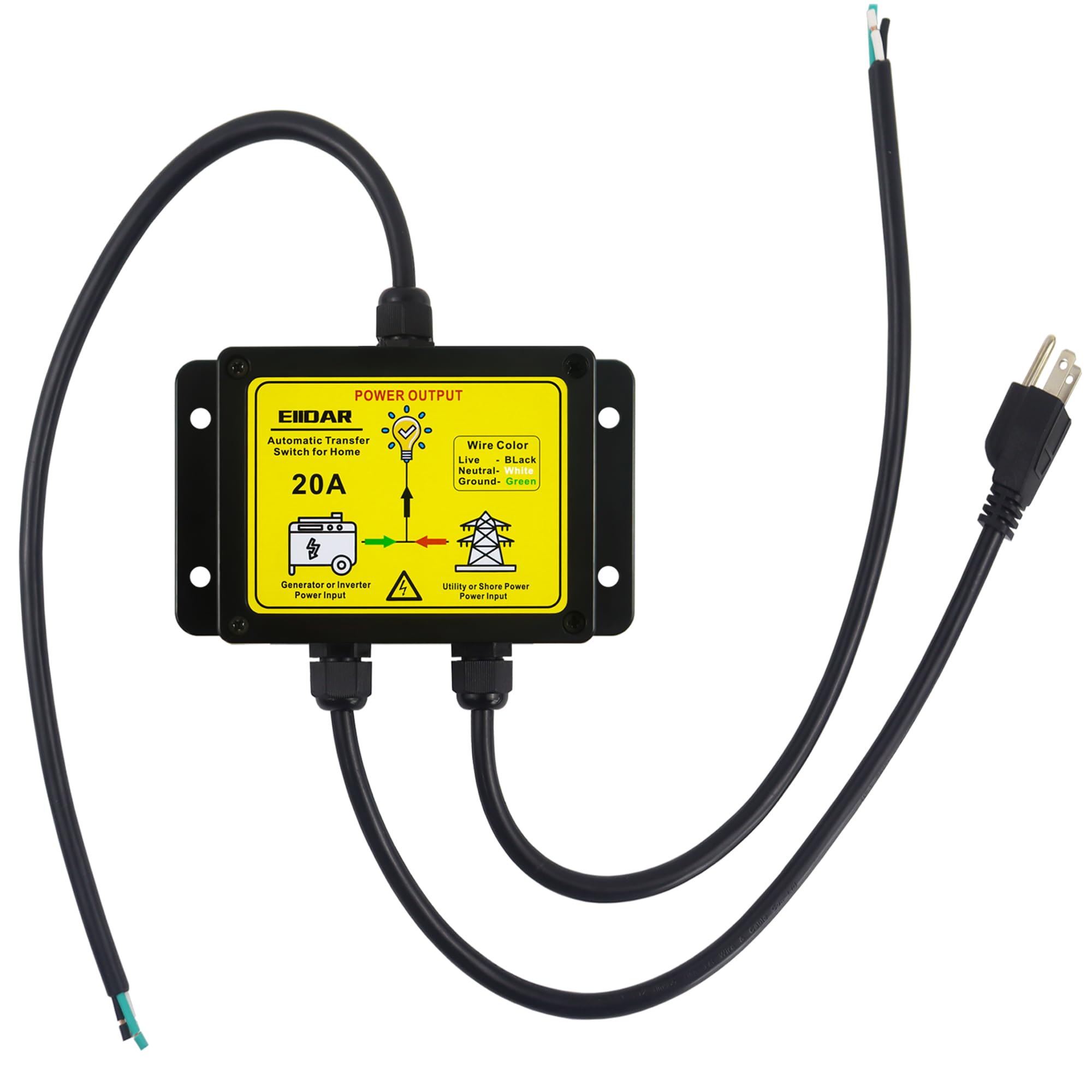 EIIDAR ATS AC120V 20 Amp Auto Transfer Switch?Transfer Switch for Home Generator?Automatic Transfer Switches.