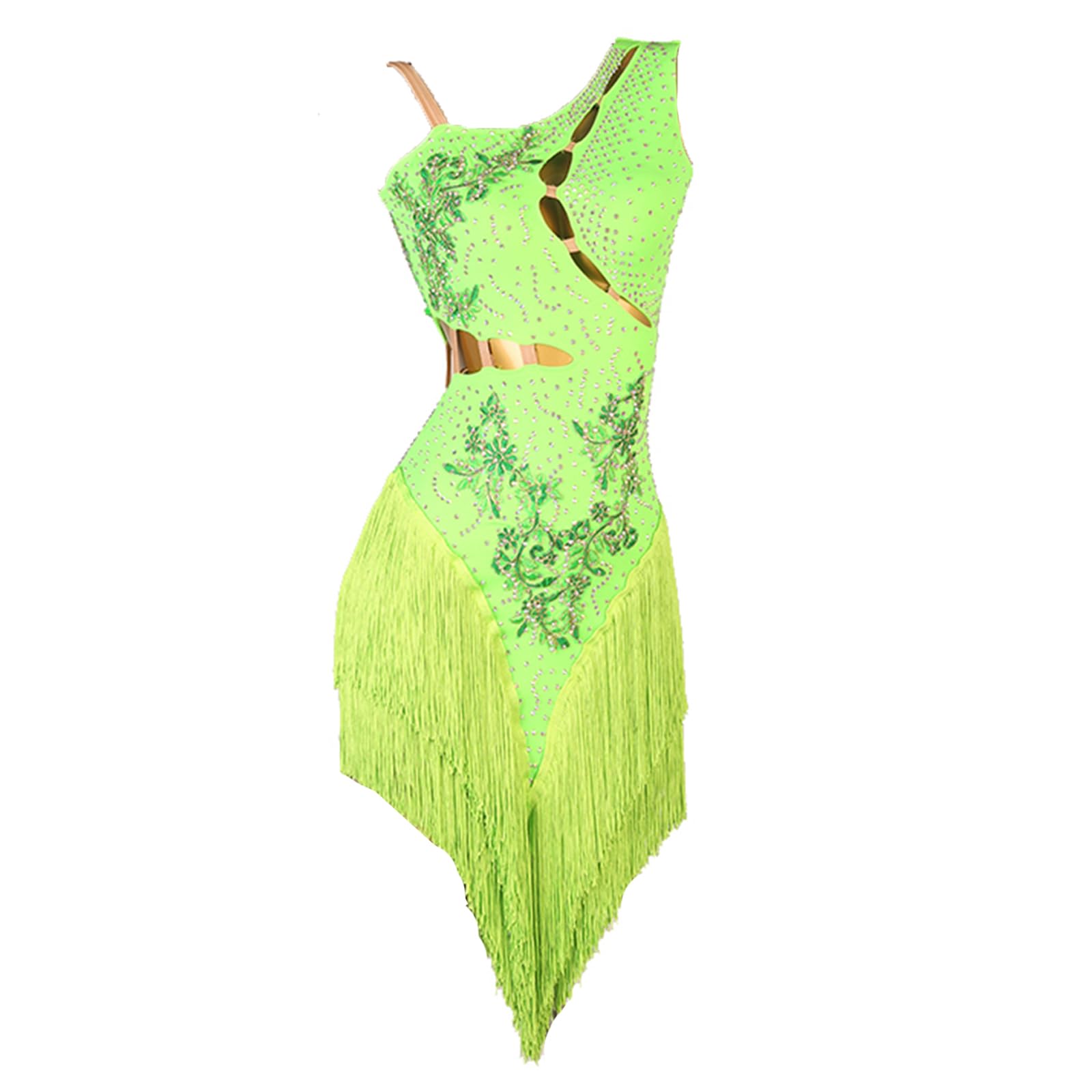 CHAGME Fringe Latin Dance Dresses for Women Professional Competition Cha Cha Tango Costume Ballroom Performance Dancewear,Green,L, Large