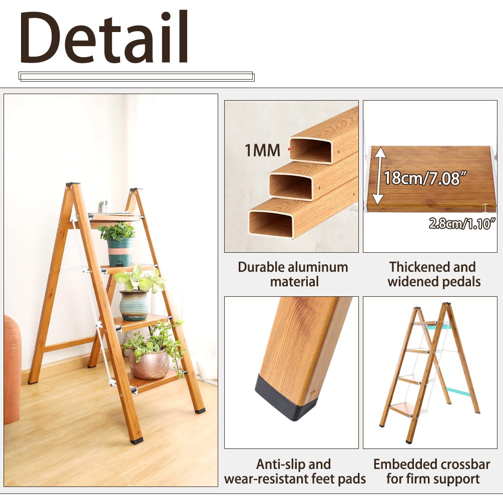 Scaletta Pieghevole A 4 Gradini BAOYOUNI - Alluminio, Portatile, 150 Kg Di Carico - Per Casa E Giardino - Foto 2