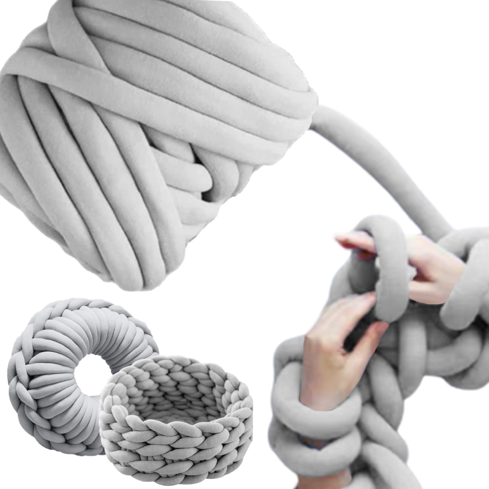 CAKEEYUM Arm Knitting Yarn 250g Light Grey Chunky Yarn for Crochet Soft Thick Washable Blanket for Pet Bed Sofa Blanket Chunky Thick Wool for Knitting