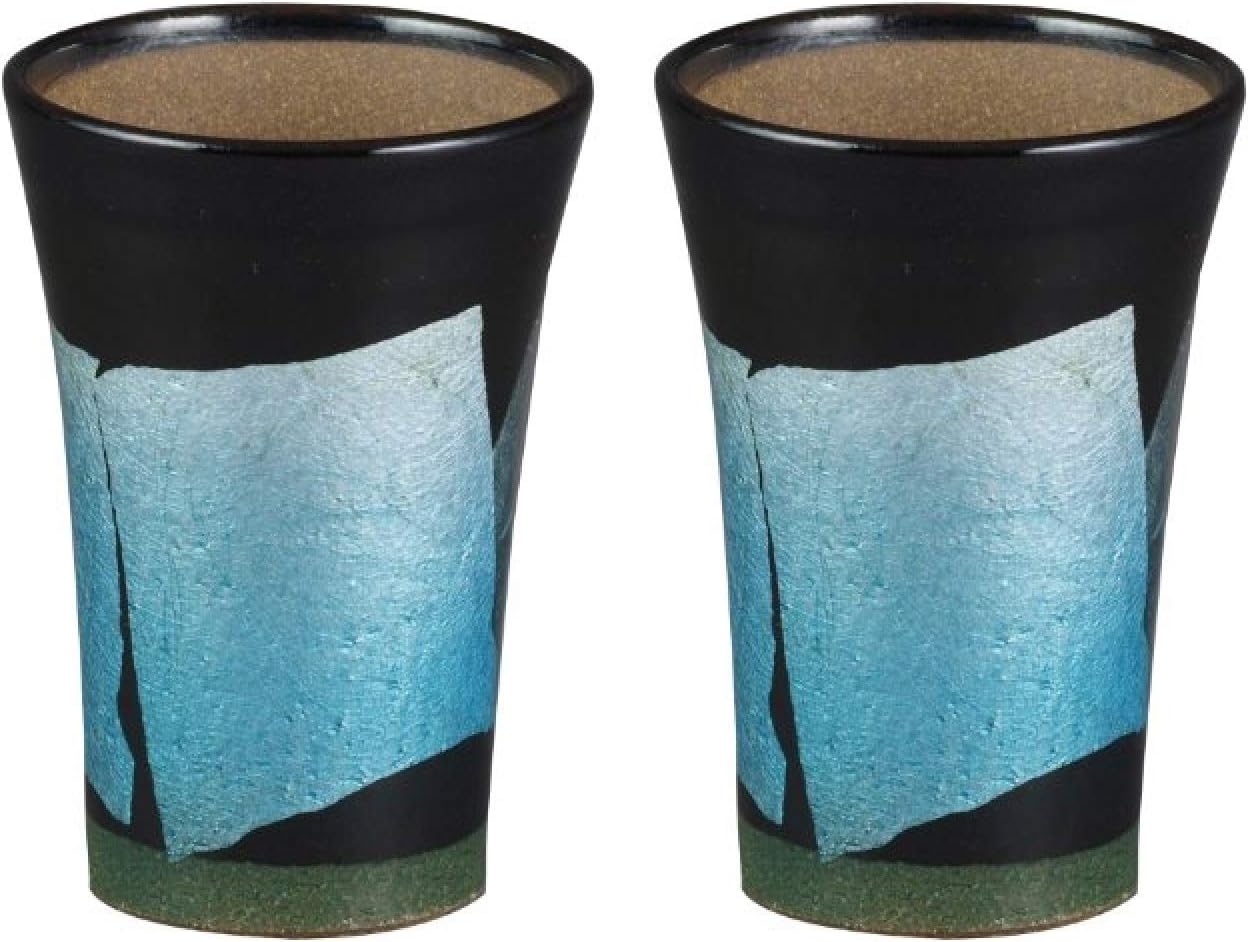 【木箱入りで贈り物に最適！】2客セット【九谷和窯】泡がおいしい泡多長ビアカップ 350cc (銀彩水色)