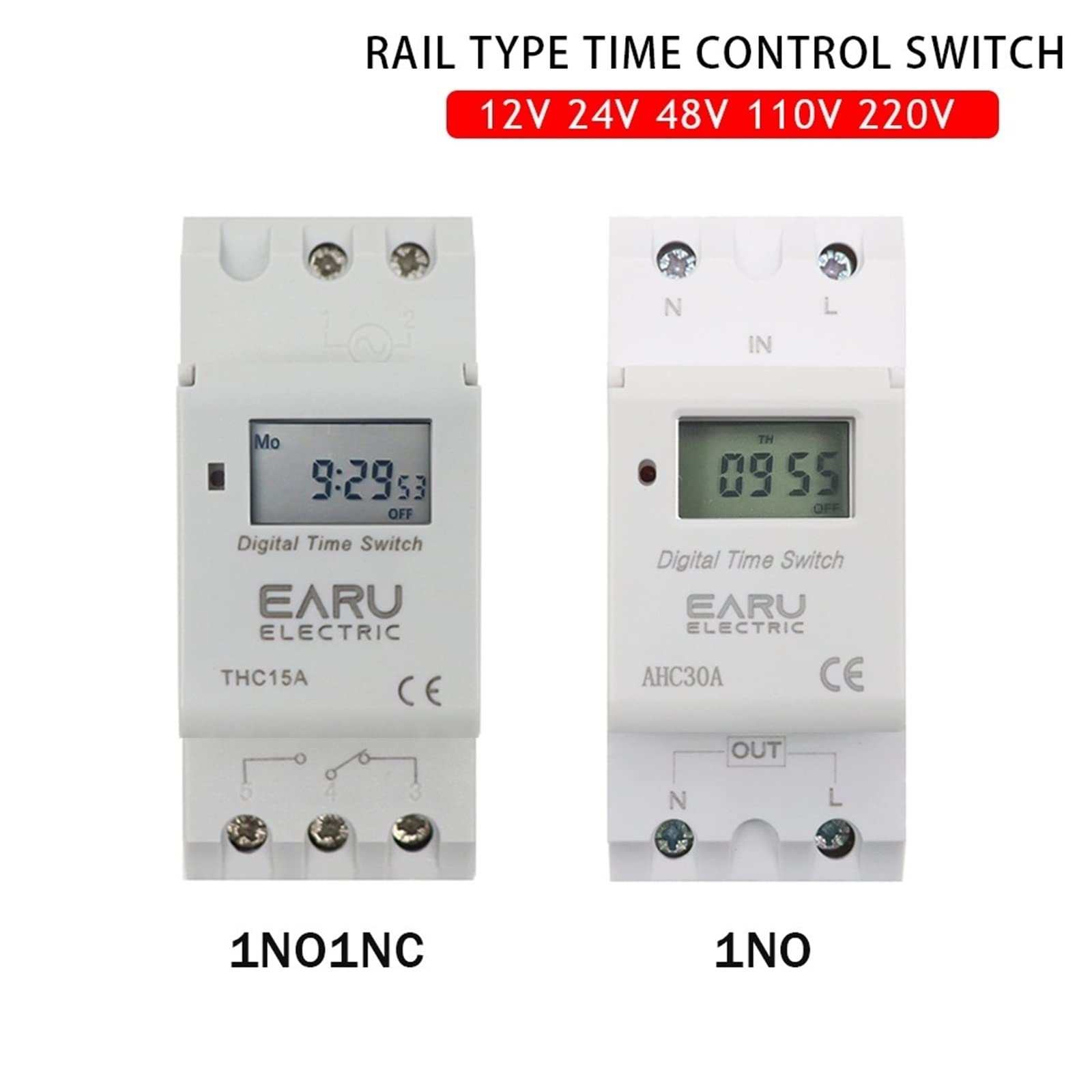 Temporizador de relé Digital programable THC de 15 A y 30 A for Montaje en riel DIN, 7 días, Control de CA 12 V, 24 V, 48 V, 110 V, 220 V y 230 V (50 Unidades)(30a,1NO 12V AC DC)