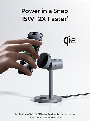 Miniatura 3 de MagFusion - Estación de carga 3 en 1 compatible con MagSafe, soporte de cargador inalámbrico magnético de 15 W, certificado Qi2, para iPhone