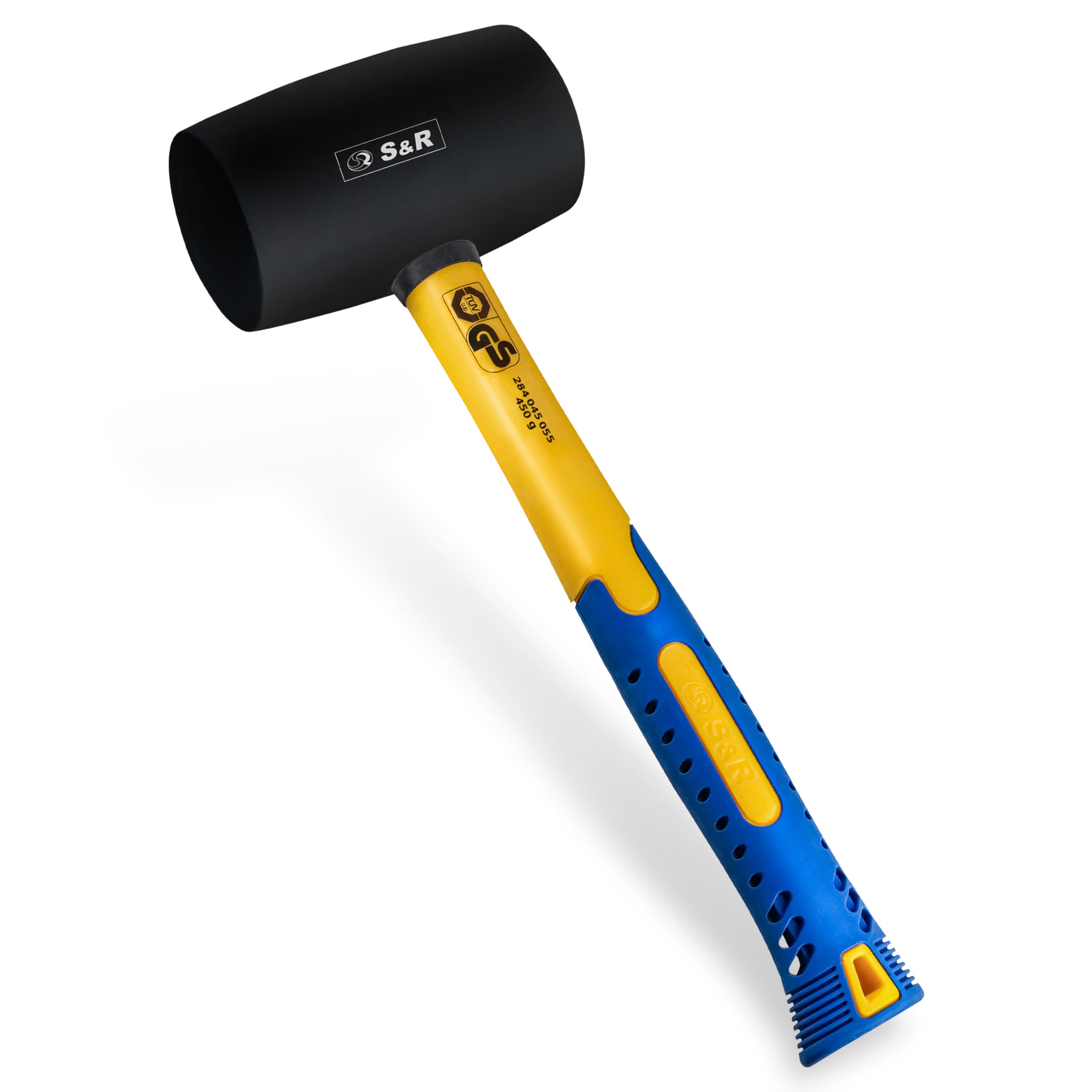 S&R Maza de Goma Negro 450 g caucho natural con Mango de fibra de vidrio antideslizante ⌀=55 mm - Martillo para ladrillos clinker baldosas camping