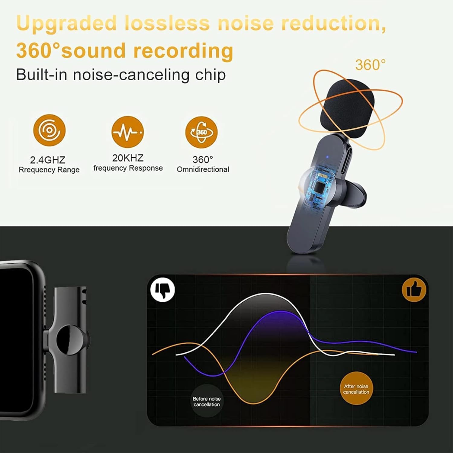 K8 Wireless Microphone - Plug & Play for iPhone & Android -5