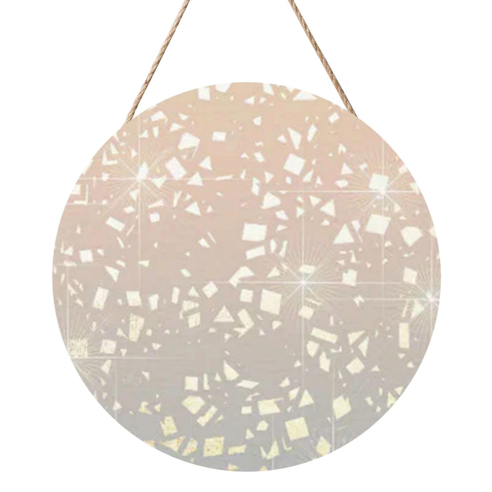 InOmak Vintage Glam Gold Star Foil Sparkle, Round Wood Panel Painting 12 in, Wall Hanging Painting For Home