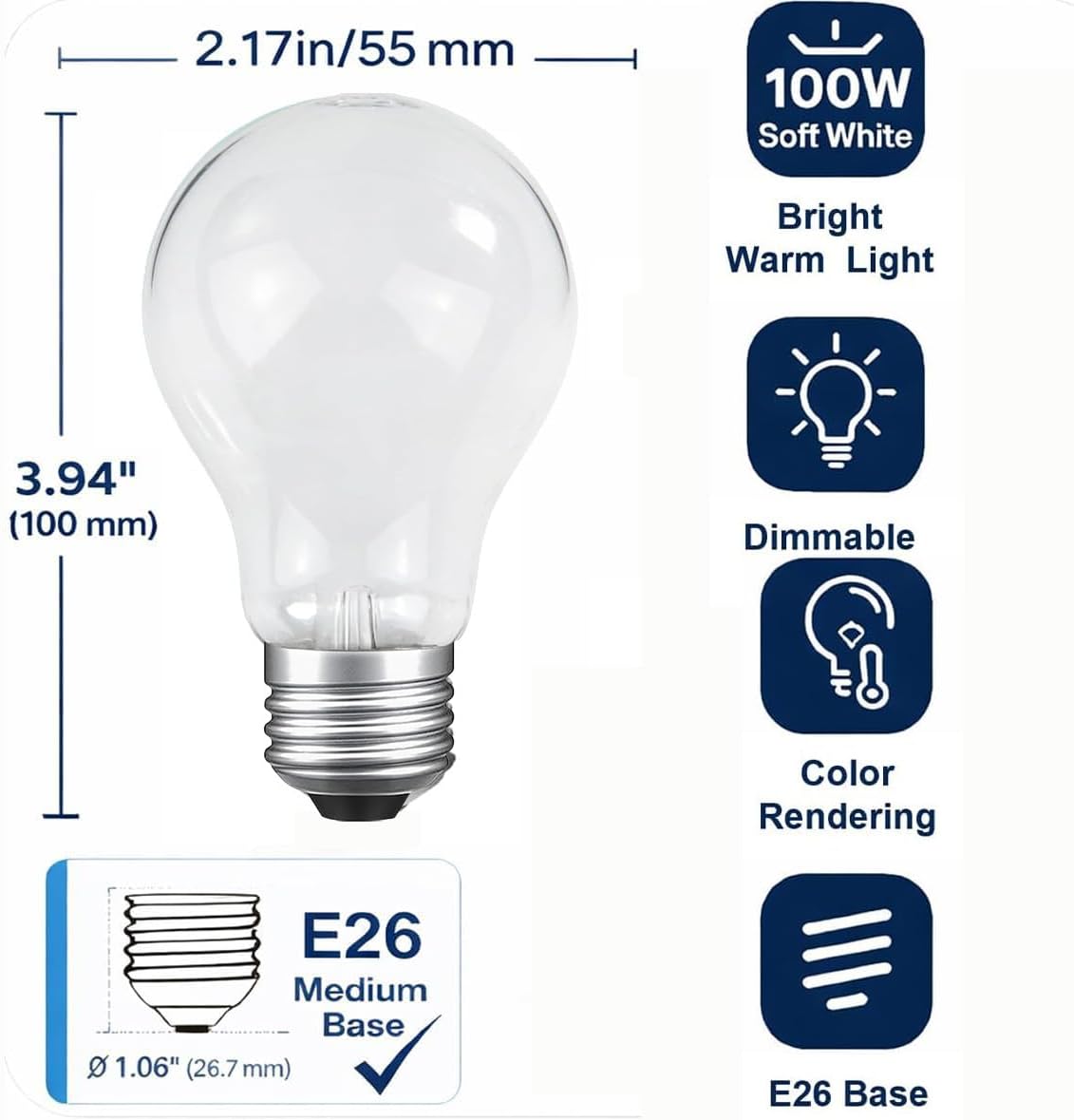 75 Watt Incandescent Light Bulbs, A19 Frosted Incandescent Rough Service Light Bulb, E26 Medium Base 110-130V,2700K Soft Warm White, (6 Pack)
