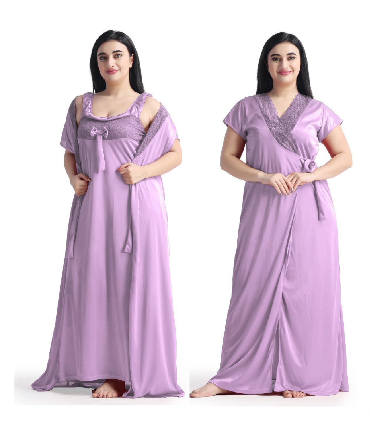 Night KeysWomen Nighty with Robe Free Honeymoon Two Piecs Nighty Set