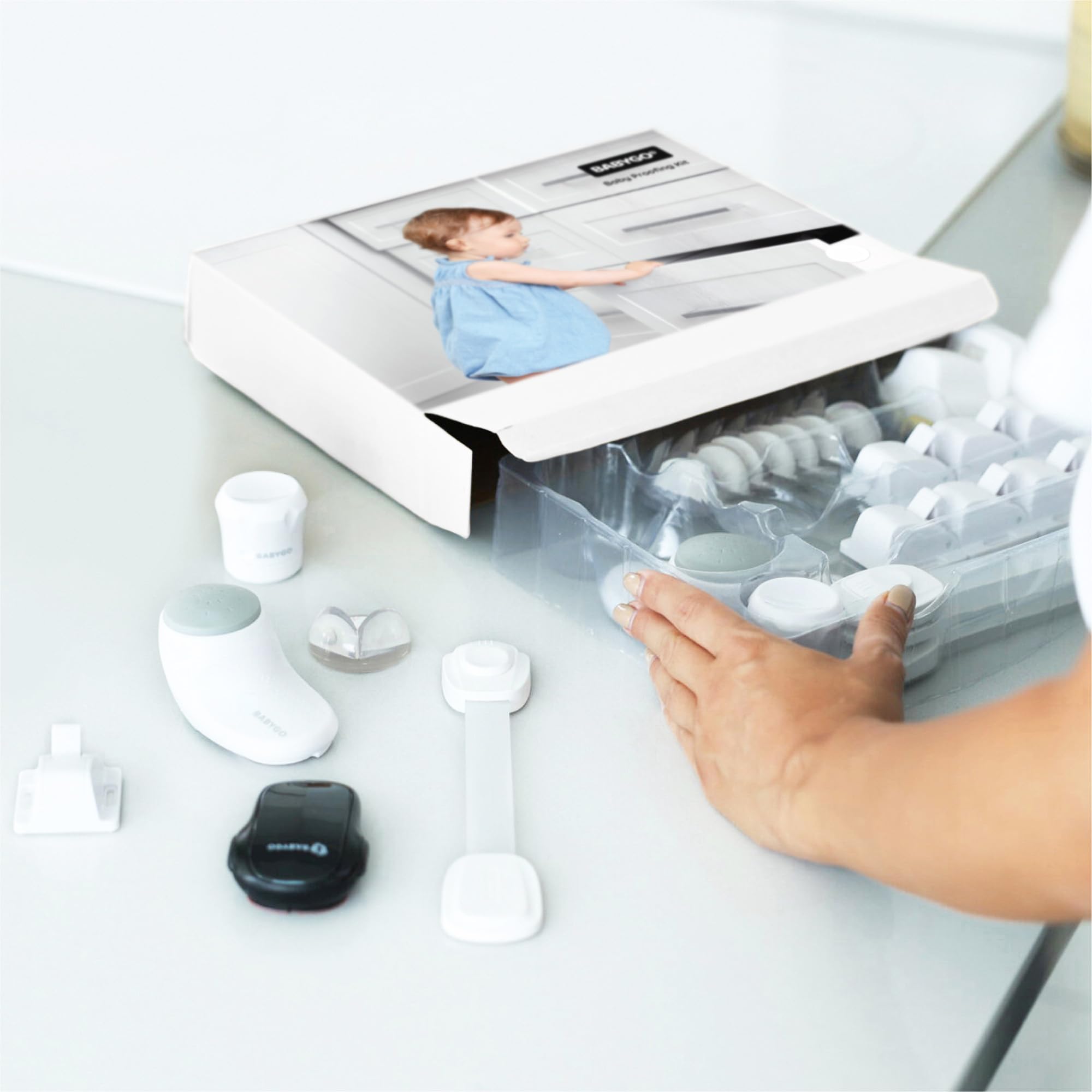 BABYGO® Premium Baby Proofing Kit for Home & Kitchen | Magnetic Child Safety Cupboard Locks | Straps for Fridge Freezer Bin | Oven Guard | Corner Protectors | Door Stoppers | Children Proof Set