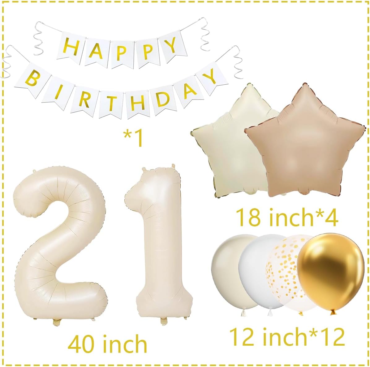 Happy 21st Birthday Decorations For Her, Beige 21 Balloon Number 40 Inch, White Happy Birthday Banner, 21st Birthday Balloons For White And Gold Birthday Decorations image 2