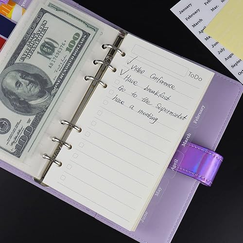 Miniatura 5 de 2 juegos de sobres de efectivo de 6 pestañas, sistema de cartera de efectivo abierto lateral A6 con pestañas divisoras de índices, PP transparente 6