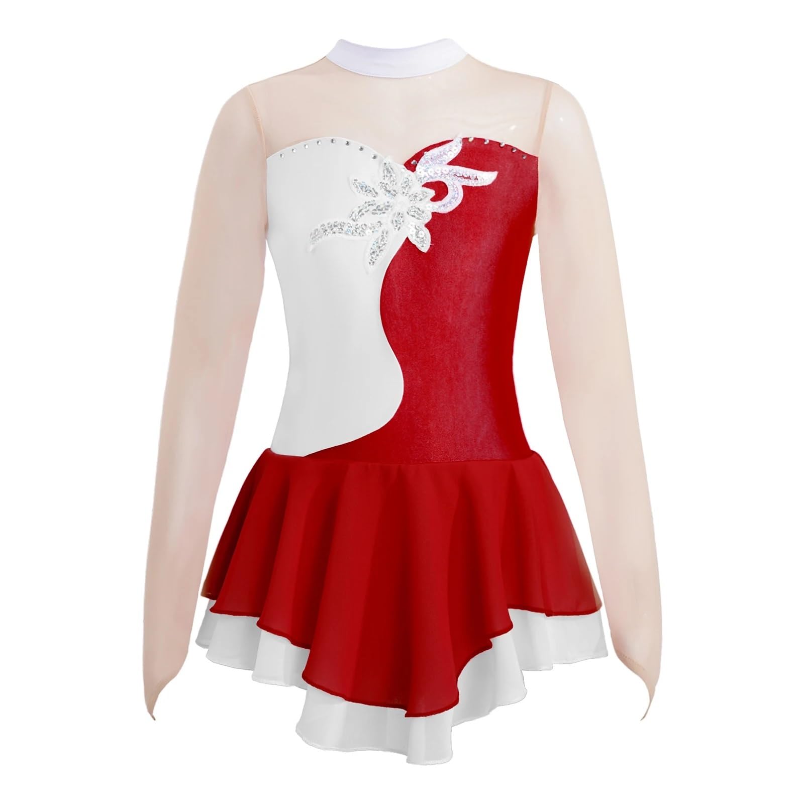Gymnastikanzug Mädchen Strass Eiskunstlauf Kleid Mädchen Ballett Gymnastik Trikot Langarm Bühne Leistung Wettbewerb Tanz Kostüm(Black,16)
