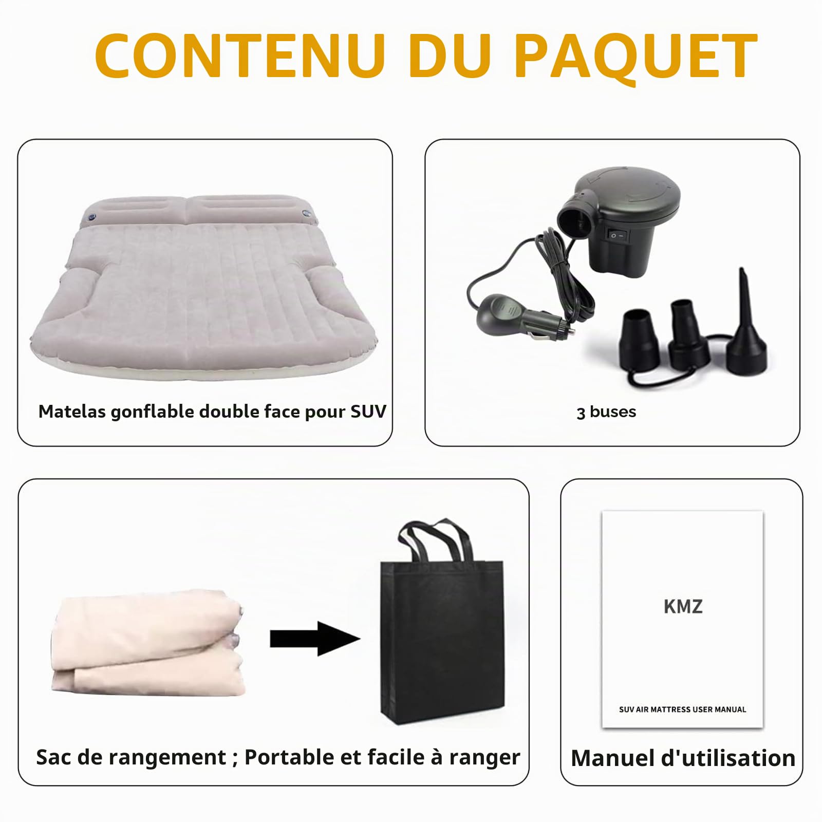 KMZ Matelas Pneumatique éPaissi Et Flocage Double Face Lit De Camping De Voyage Coussin Mobile DéDié éTendu ExtéRieur pour SièGe ArrièRe SUV (Beige Et Café)