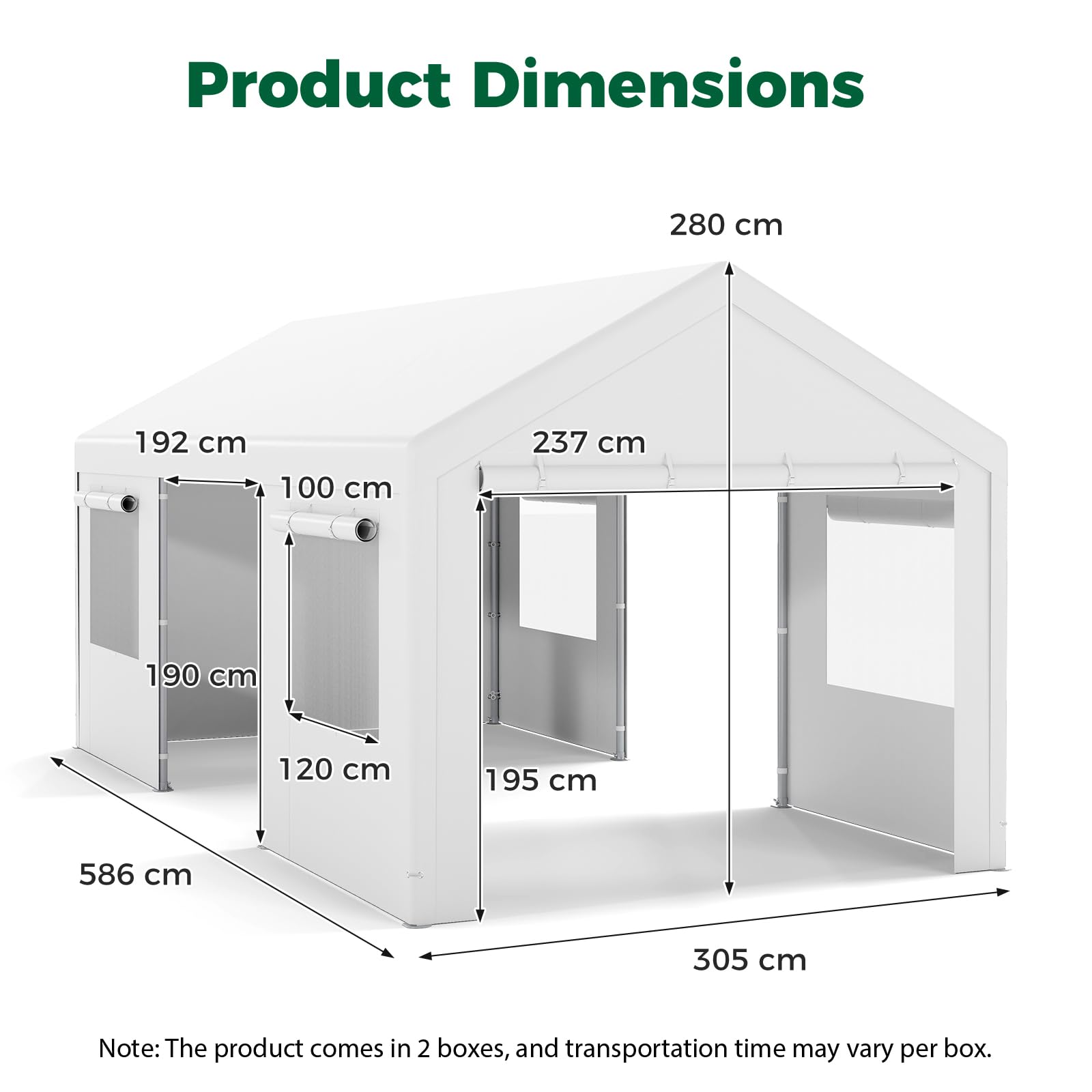 Tenda Garage Auto Esterno Tettoia Telaio Metallo Copertura PE Resistente Intemperie Capanno Giardino Bianco 305x586x280 cm