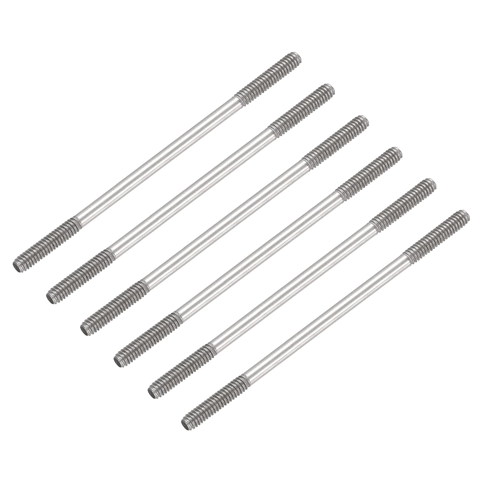 sourcing map 6 Pcs Silver Pushrod Connector Linkage, M2 Threaded Rod 304 Stainless Steel Double End RC Servo Push Rods for RC Airplane Car Boat Helicopter DIY Model Parts, 45mm/1.77"