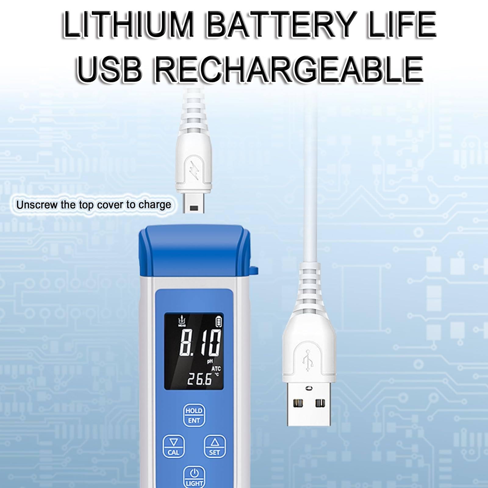 WJWWO Instrumento de detección de pH, Prueba de pH de Calidad del Agua de Laboratorio, Recargable USB, precisión 0.01, subjustidad 0.01, estándares de calibración Personalizados