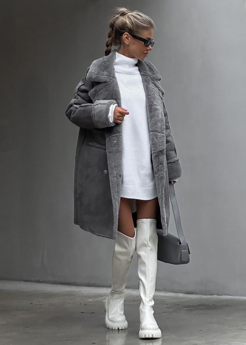 shownicer Damen Wintermantel Lang Wildleder Winterjacke Gefüttert Fleece Mantel Elegant Chic Warm Wintermantel Casual Freizeit Fleecejacke Winterparka Overcoat Winter Outdoorjacke
