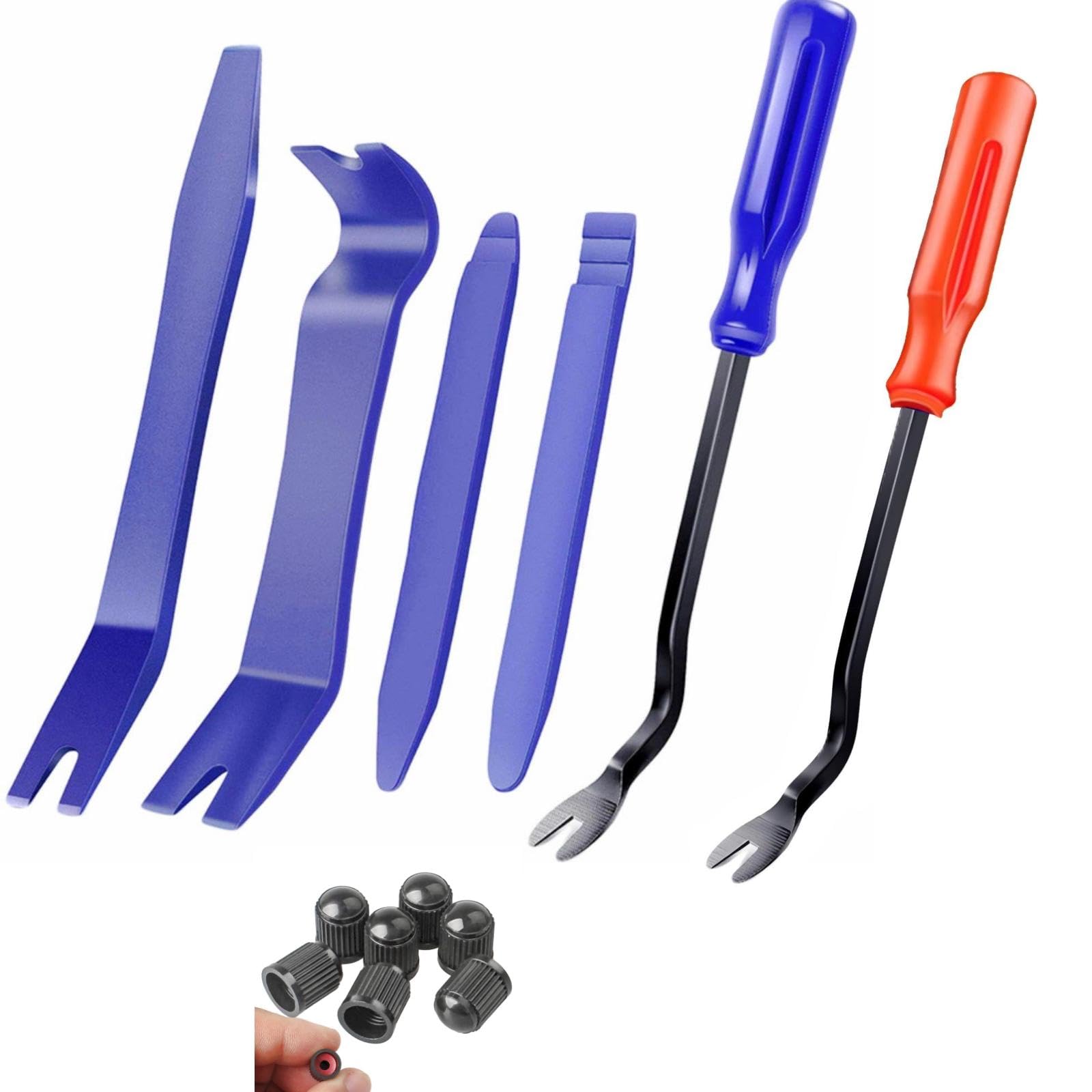 26pc Car Trim Removal Tool Kit, 6 Pry Tools & 20 Fastener Caps, Auto Upholstery Repair Set for Door Panels Dashboard, Window