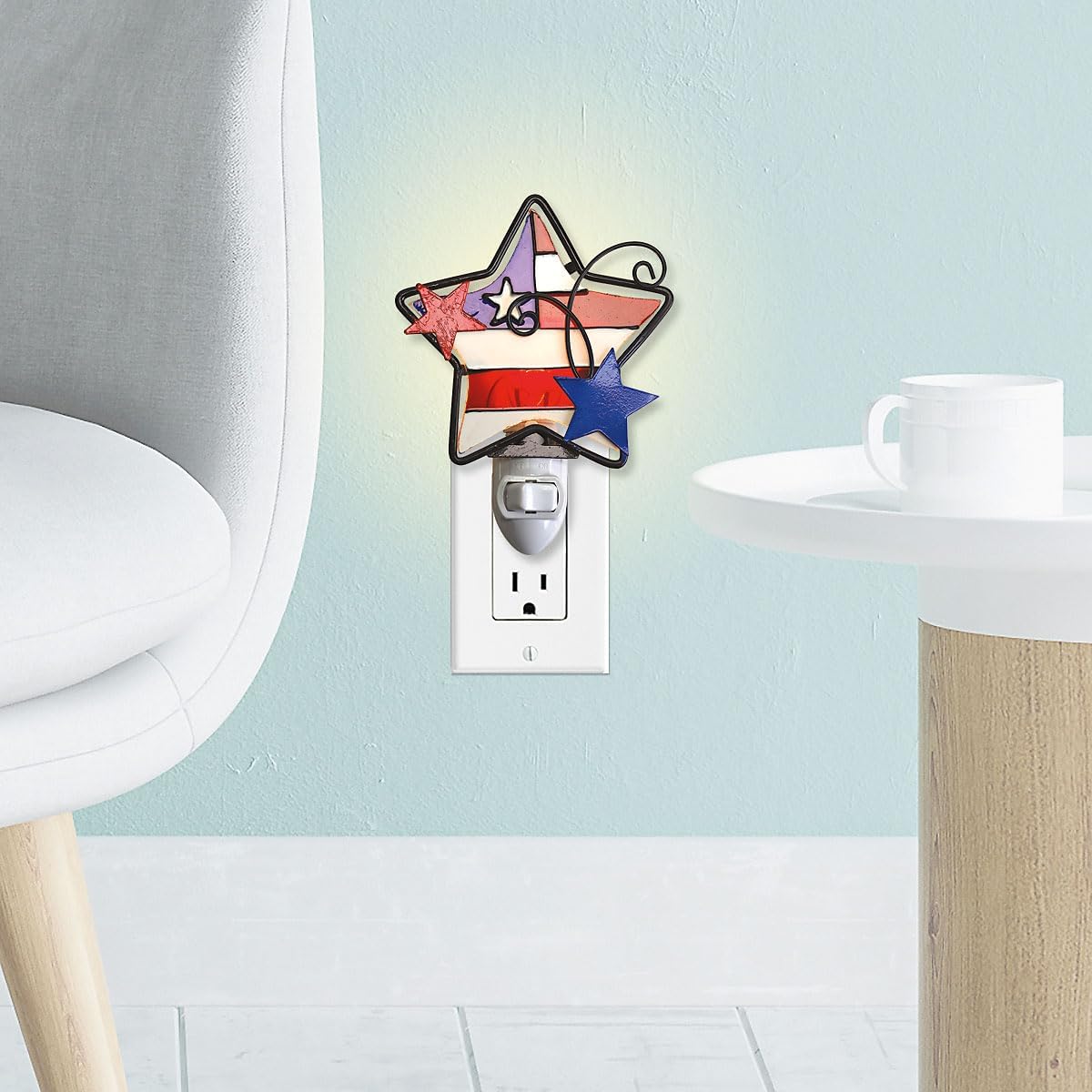 Current Patriotic Star Decorative Night Light - 3.75" Stained Glass Plug in Light, Christmas, 4th of July, & Holiday Decorations, Spring & Winter Home Décor