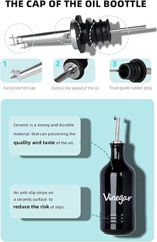 Vista 19 de HAOTOP Farmhouse - Juego de botellas dispensadoras de aceite y vinagre de cerámica, perfectas para almacenamiento de aceite y vinagre, 15 onzas