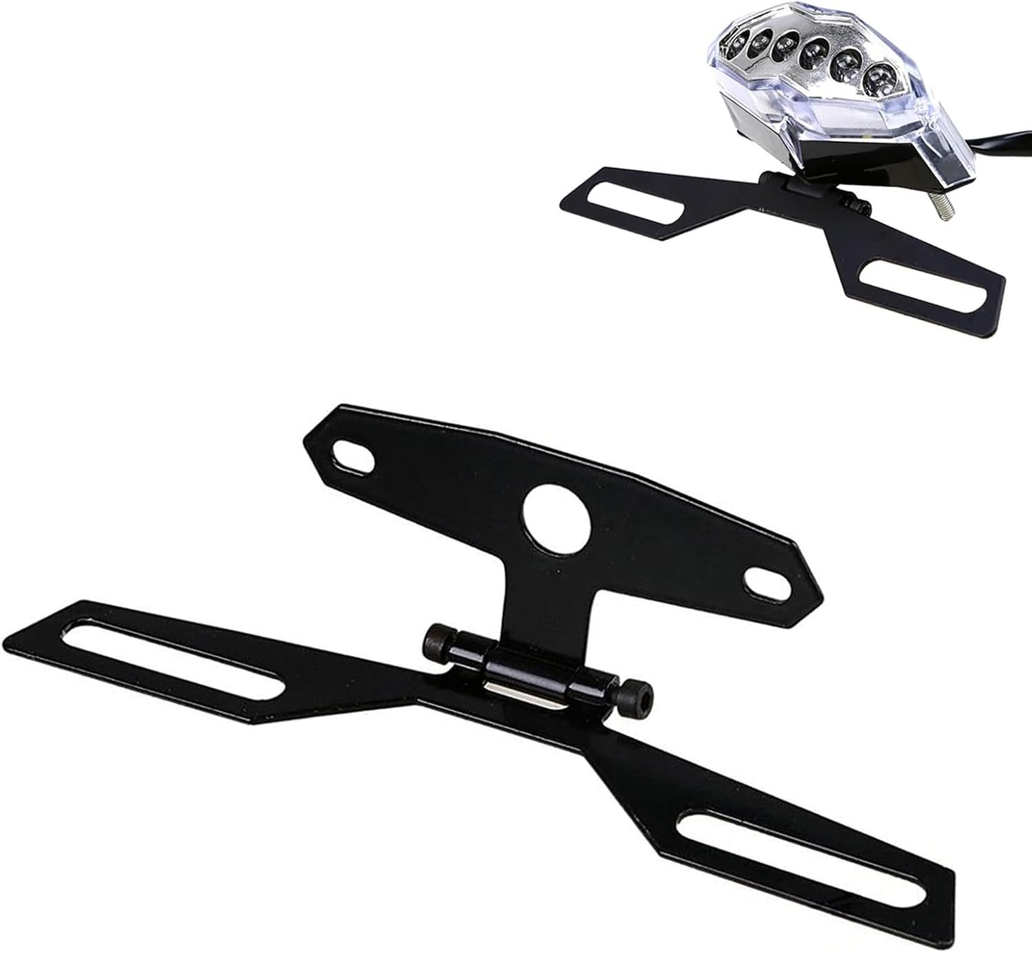 Motorcycle License Plate Bracket, Adjustable Folding License Plate & Tail Light Mount, Anti-vibration Modified Fastening Holder, Universal for Most Scooters ATVs Dirt Bikes (Black)