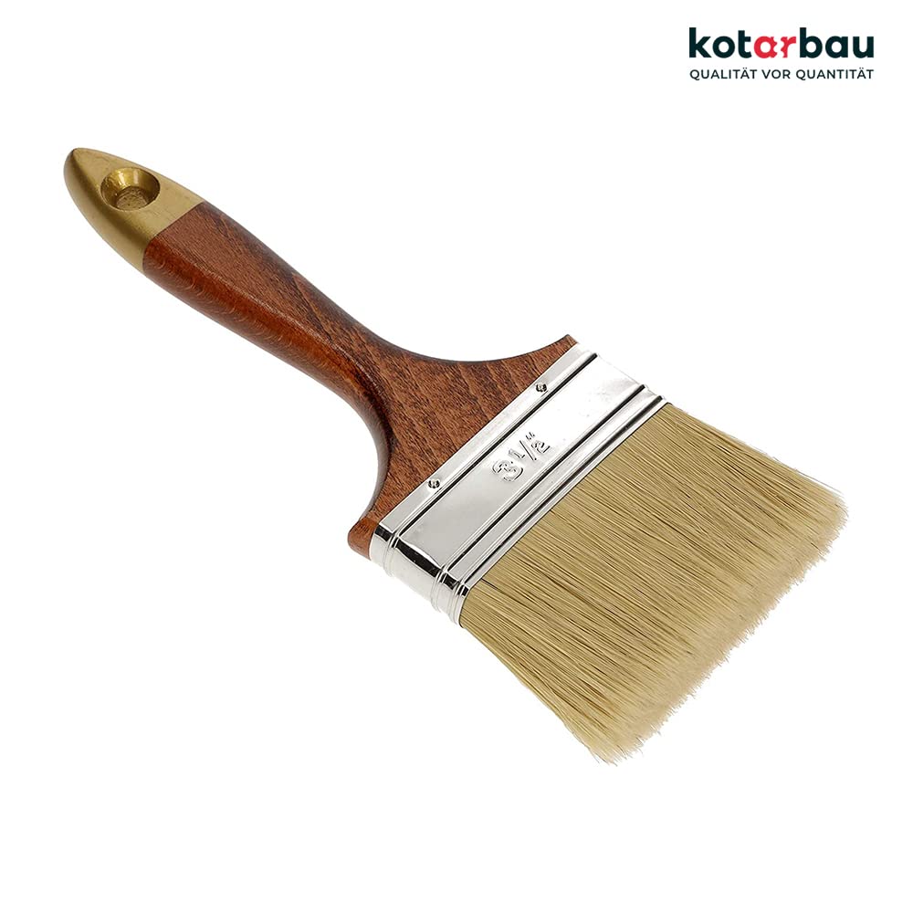 KOTARBAU® Juego de 10 brochas Planas con cerdas Naturales, 90 mm, Pincel para Pintura, Barniz o Esmalte, Brocha con Mango de Madera, Acabado Suave y Uniforme, 10 Unidades