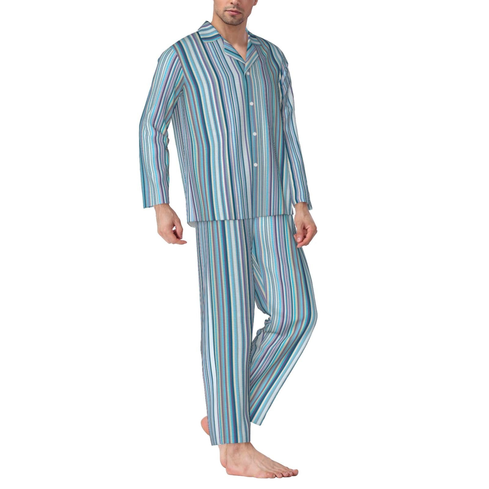 Set pigiama da uomo a righe verticali Set Button Down Pjs Set per gli uomini a maniche lunghe Sleepwear Loungewear con tasche
