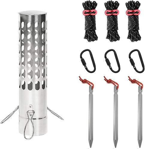 FIREHIKING Spark Arrestor - Tubo de estufa de 2.36 pulgadas con cuerda de viento de clavo de tierra, mosquetón y tapa de lluvia para chimenea