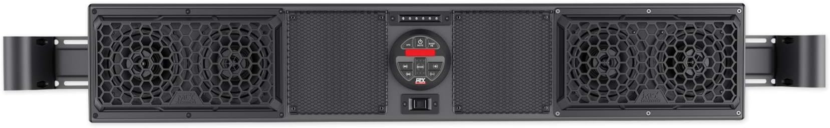 MTX Bluetooth 4-Speaker Overhead UTV Audio Sound Bar System, Mud Series MUDSYS46 - Outdoor Off-Road Wireless Roll Cage Stereo & Radio with Aux Input