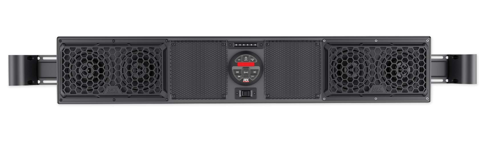 MTX Bluetooth 4-Speaker Overhead UTV Audio Sound Bar System, Mud Series MUDSYS46 - Outdoor Off-Road Wireless Roll Cage Stereo & Radio with Aux Input