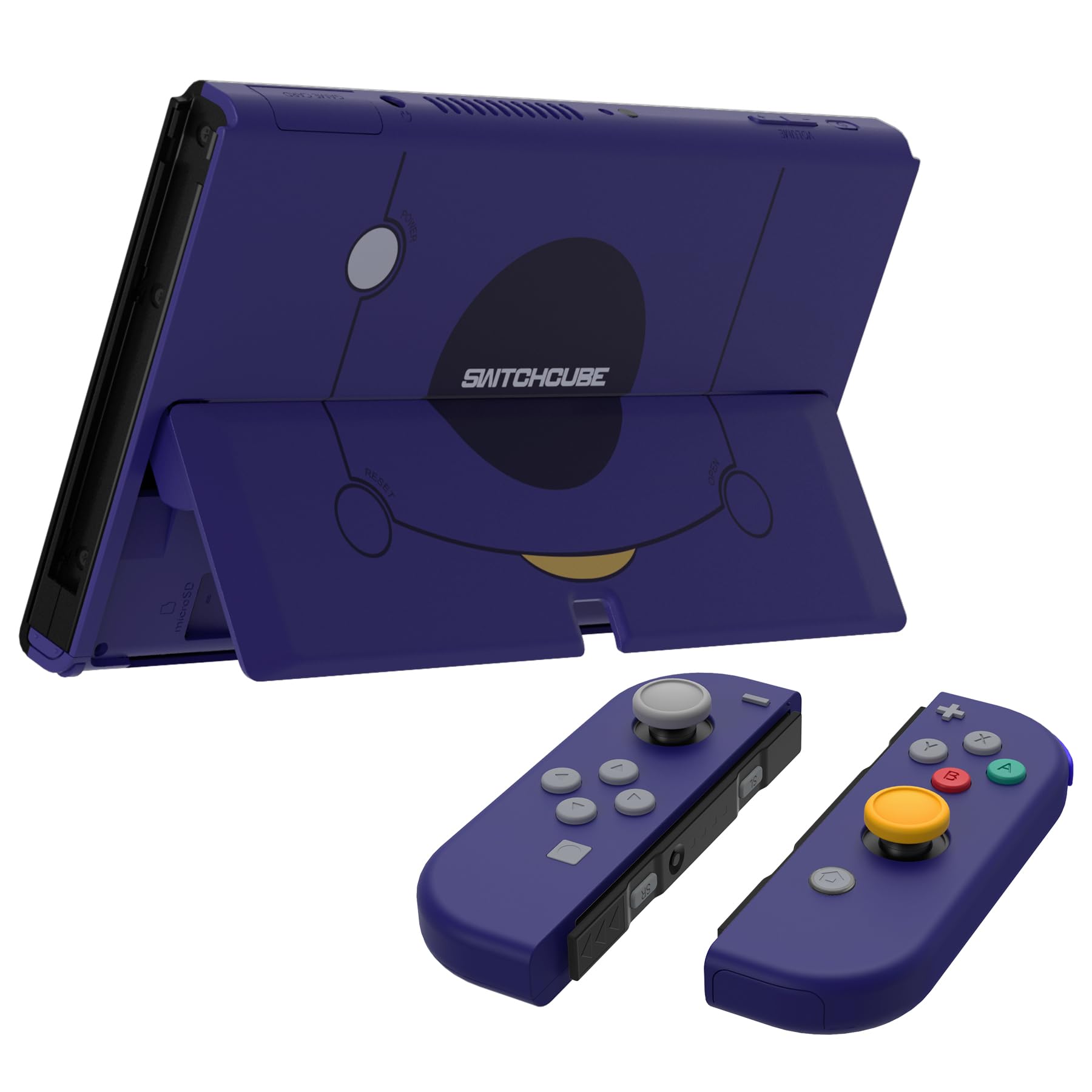eXtremeRate Coque avec Motif de Remplacement pour Nintendo Switch OLED, Coque Motifs rétro Complète pour Nintendo Switch OLED, avec Bouton Coloré Béquille Coque pour Joycon,Violet NGC Classique
