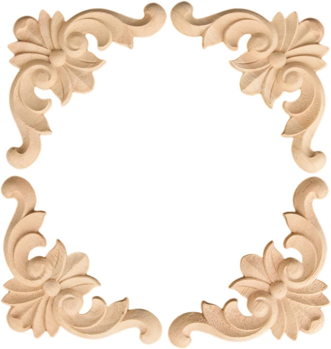 MUXSAM 4pcs Carved Wood Corner Onlay Appliques - Wooden Decorative Mouldings - Unpainted Wood Carving Decals - Home Decoration for Wall, Cabinet, Headboard, Mirror, Furniture - 6x6cm/2.36"x2.36"