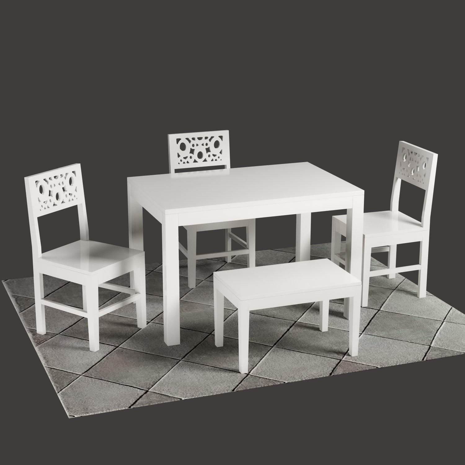 NEW LOOK FURNITURE Solid Sheesham Wood 4 Seater Dining Table with Chair Set for Living Room | 4 Seater Wood Dining | Hotel Restaurant Wooden Dining Room Set (4 Seater Bench, White)-image-7