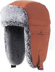 Chapéu de Caçador De Inverno Masculino com Protetores de Orelha à Prova de Frio Quente Pele SintéTica Chapéu de Esqui De Caça de Soldado Russo