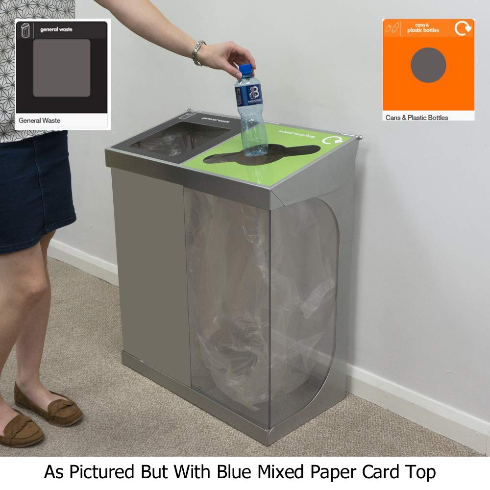 Office Needs Direct Double 60L RCY Recycling Bin Mixed Bodies Recycle Unit General Waste-Cans Plastic Bottles