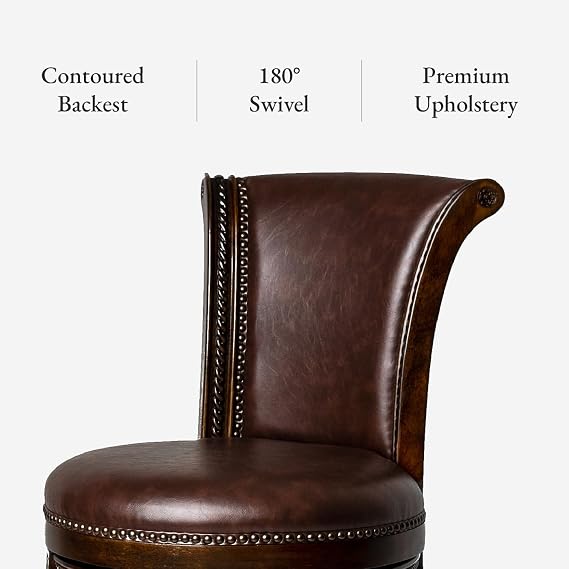 Maven Lane Pullman Bar Stool, Dark Brown, Brown Faux Leather, 31, Set of 4