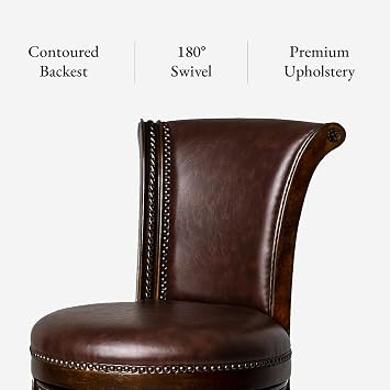 Maven Lane Pullman Bar Stool, Dark Brown, Brown Faux Leather, 31, Set of 4