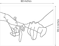 Vista 5 de Manicer Tapiz de promesa Pinky en blanco y negro, arte de pared de Jurar amor, línea de arte tomados de la mano, decoración de pared abstracta