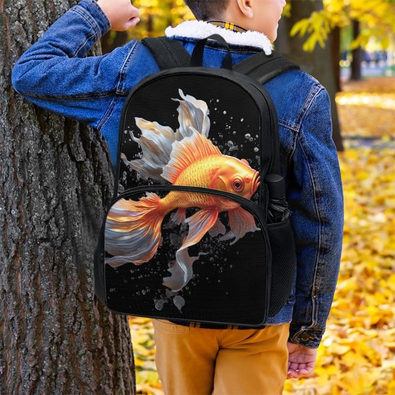 Vivid Goldfish School Backpack for Teens, Fish Lover Kids Bookbag Waterproof Bottle Holder Casual Camping Daypack, Golden Fish Teens Large Capacity Durable Rucksack4