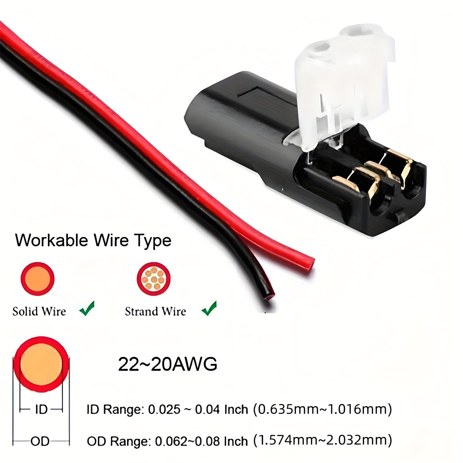 20 PCS Double Wire Plug in Connector with Locking Buckle, 18-22 AWG Low Voltage Electrical Connectors, Tool-Free Quick Connect for Automotive Electronics & Car Lighting