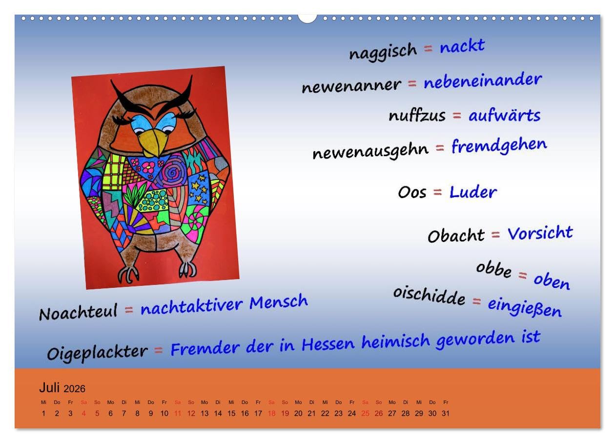 De Hessisch-Kalenner - hessisch babbele lerne in aam Johr (hochwertiger Premium Wandkalender 2026 DIN A2 quer), Kunstdruck in Hochglanz: De ... eines Jahres mächtig werden (CALVENDO Kunst)